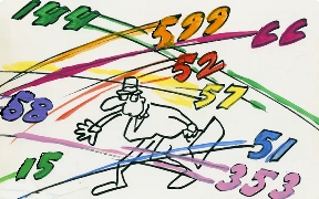 Man dodging flying n umbers